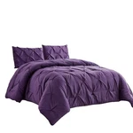 Wpm 3 Piece Microfiber Queen Size Comforter Set Purple Pinch Pleat Pintuck Do.... Fixed Price $39.50.