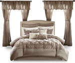 Luxe Faux Silk Comforter Set With Curtains & Pillows - Taupe King Size 24PC. Fixed Price $226.99.