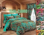3 Pc Teal Comforter Bed Spread King Camouflage Blue Green Hunt Woods. Fixed Price $74.95.