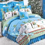 Christmas Holiday Snowman & Friends Blue K/q/f/t Size Comforter And Sheet Set. Fixed Price $59.99.