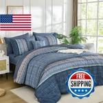 Dintszyayue Blue Comforter Set Queen Size 8 Pieces Boho Striped Bedding Microfib. Fixed Price $105.20.