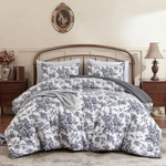 Janzaa Queen Size Comforter Set Black Floral Peony Pattern Bedding .... Fixed Price $58.17.