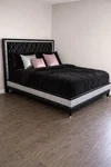 Modern Black And Silver Queen Bedroom Set-bed, Dresser, Bedframe, Mattress. Fixed Price $600.00.