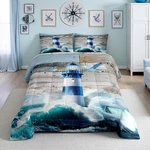 Lighthouse Comforter Set King Size,sea Ocean Wave Bedding Nautical Bedroom. Fixed Price $90.99.