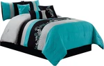 Chezmoi Napa 7-PIECE Luxury Embroidered Comforter Set King, Teal/gray/black. Fixed Price $141.99.