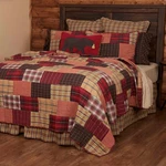 Wyatt Queen Hand Quilted Patchwork Red Khaki Green Country Lodge 90X90 Vhc. Fixed Price $144.86.