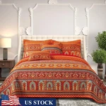 Vibrant Boho Stripe Cotton Quilt Set Queen Comforter Soft Handcrafted Bedspread. Fixed Price $87.49.