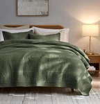 Striped Olive Green 100% Cotton Quilt California King Size Bedding Sets, Ove. Fixed Price $89.99.