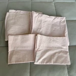 Lands End Queen Sheet Set Pink White Gingham Check Cotton Preowned 4 Pc. Fixed Price $34.00.