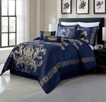 Elegant 7-PIECE Navy/gold Floral Jacquard Comforter Set California King. Fixed Price $116.19.