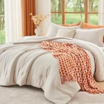 Muxhomo Queen Size Comforter Set Beige, 3 Piece Solid Bedding All Seasons.... Fixed Price $32.55.
