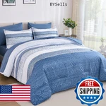 Drucon 7 Piece Striped Comforter Set Queen Size Light Blue Bed In Bag, Soft Mi. Fixed Price $62.70.