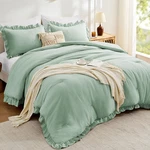 Fuanna King Size Comforter Sage Green, 3 Pieces Ruffle Bedding Set, Flu. Fixed Price $56.78.