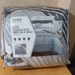 Real Living 8-PIECE Full Bed-in-a-bag Gray White Striped Reversible Comforter. Fixed Price $40.00.