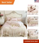 French Chic Bedding Set 4-PIECE Romantic Lace Trim Washed Cotton, Duvet Cover. Fixed Price $87.53.