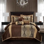 Grand Avenue Elegant Brown Comforter Set King, STRIPED,7 Piece Bed Bag, Jac. Fixed Price $224.73.