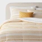 8PC Queen Clipped Jacquard Striped Comforter And Sheet Set Yellow - Threshold. Fixed Price $39.99.
