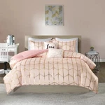 Comforter Set Queen Pink Gold Metallic Geometric Print Bedding Cover Girl. Fixed Price $105.59.