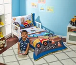 4 Piece Toddler Bedding Set - Under Construction Includes Comforter, Flat Shee. Fixed Price $55.99.