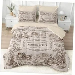 5 Pcs Size Comforter Set With Pillowcase & Sham, Vintage Twin French Toile. Fixed Price $91.56.
