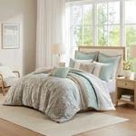 New! Beautiful Chic White Grey Sea Foam Teal Green Blue Comforter Set. Fixed Price $168.32.