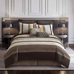 Nanshing Avalon Brown Bedding Striped Pintuck 8-PIECE Comforter Set Queen. Fixed Price $79.33.