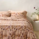 Casaluna Pink Pressed Floral Linen Rayon Heavyweight Queen Duvet Cover Set Nwot. Fixed Price $103.20.