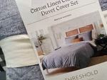 Full/queen Cotton Linen Chambray Duvet Cover & Sham Set Navy - Threshold. Fixed Price $32.88.