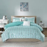 Comforter Set Blue Silver Metallic Print King Microfiber Pillow Sham Sheets. Fixed Price $115.23.
