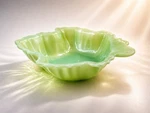 Jadeite Leaf Bowl Green Milk Glass Ruffled Edge Candy Dish 6.5 Fire King. Fixed Price $16.96.