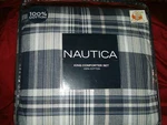 Nautica Blue White Plaid 4 Pc King Comforter Shams Bedskirt. Fixed Price $179.99.