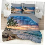 5 Pcs Size Comforter Set With Pillowcase & Sham Coastal Tropical Twin Beach. Fixed Price $91.56.