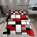 Gray Black Red White Square Comforter Set Queen Boys Teens Geometric Grid Room. Fixed Price $69.37.