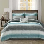 Beautiful Chic Grey Aqua Teal Blue Abtract Bed In Bag Comforter & Sheet Set. Fixed Price $188.32.