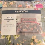 Cannon Queen 7 Piece Comforter Set Floral Gray Pink Yellow Green Sheet Shams. Fixed Price $60.00.
