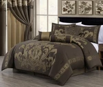 Royale 7-PIECE Jacquard Floral Comforter Set, Oversized Queen, Coffee/gold. Fixed Price $139.99.
