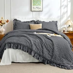 Jollyvogue Dark Gray Queen Comforter Set, 3 Pieces Seersucker Bedding. Fixed Price $57.16.