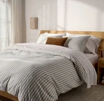 Relaxed Linen Stripe Duvet Cover & Sham Set - Parachute Size Full / Queen Jade. Fixed Price $120.00.