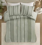 Ink+ivy Shay - Sage Boho Queen Duvet Cover Bed Set Simple Textured Stripes Nwt. Fixed Price $43.33.