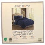 Swift Home 3-PIECE Pintuck Comforter & Sham Set, Full/queen, Indigo. Fixed Price $37.99.