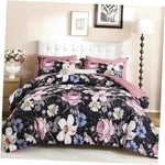 Comforter 7 Pieces Bedding Sets,black Floral Queen Black-pink. Fixed Price $54.54.