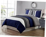 Grandlinen 3 Piece Navy Blue/grey/black/white Scroll Embroidery Bed Bag. Fixed Price $86.99.