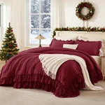 Andency Burgundy Twin Set, 2 Pieces (1 Ruffle Comforter, Pillow Sham. Fixed Price $95.18.