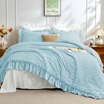 Comforter Set Queen 3 Piece Blue Seersucker Lightweight Fluffy Jollyvogue. Fixed Price $59.99.