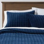 King Channel Stitch Velvet Quilt Navy - Threshold. Fixed Price $45.99.