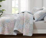 Blue Pink Shabby Chic Floral Bedspread Coverlet Set Pre-washed Cotton Quilt. Fixed Price $68.99.