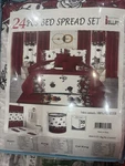 Queen Cal King Bed Bag Burgundy Taupe Cream Striped 24 Pc Comforter Window Set. Fixed Price $98.00.