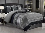 Silver Gray Black Pintuck Striped 7PC Comforter Set Twin Full Queen Cal King Bed. Fixed Price $194.90.