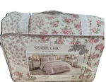 Shabby Chic Floral Pink & White Cotton Gauze Queen Comforter Set With Lace Trim. Fixed Price $179.00.