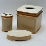 Veratex Fortuny 3PC Bathroom Set Tissue Cover Toothbrush Holder Soap Dish Gold. Fixed Price $45.00.